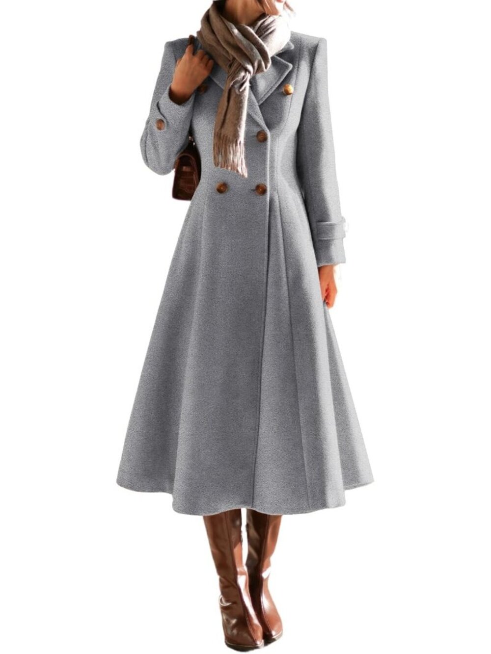 Women's Grey Notch Collar Cap Sleeve Fall Winter Double Breasted Trench Coat